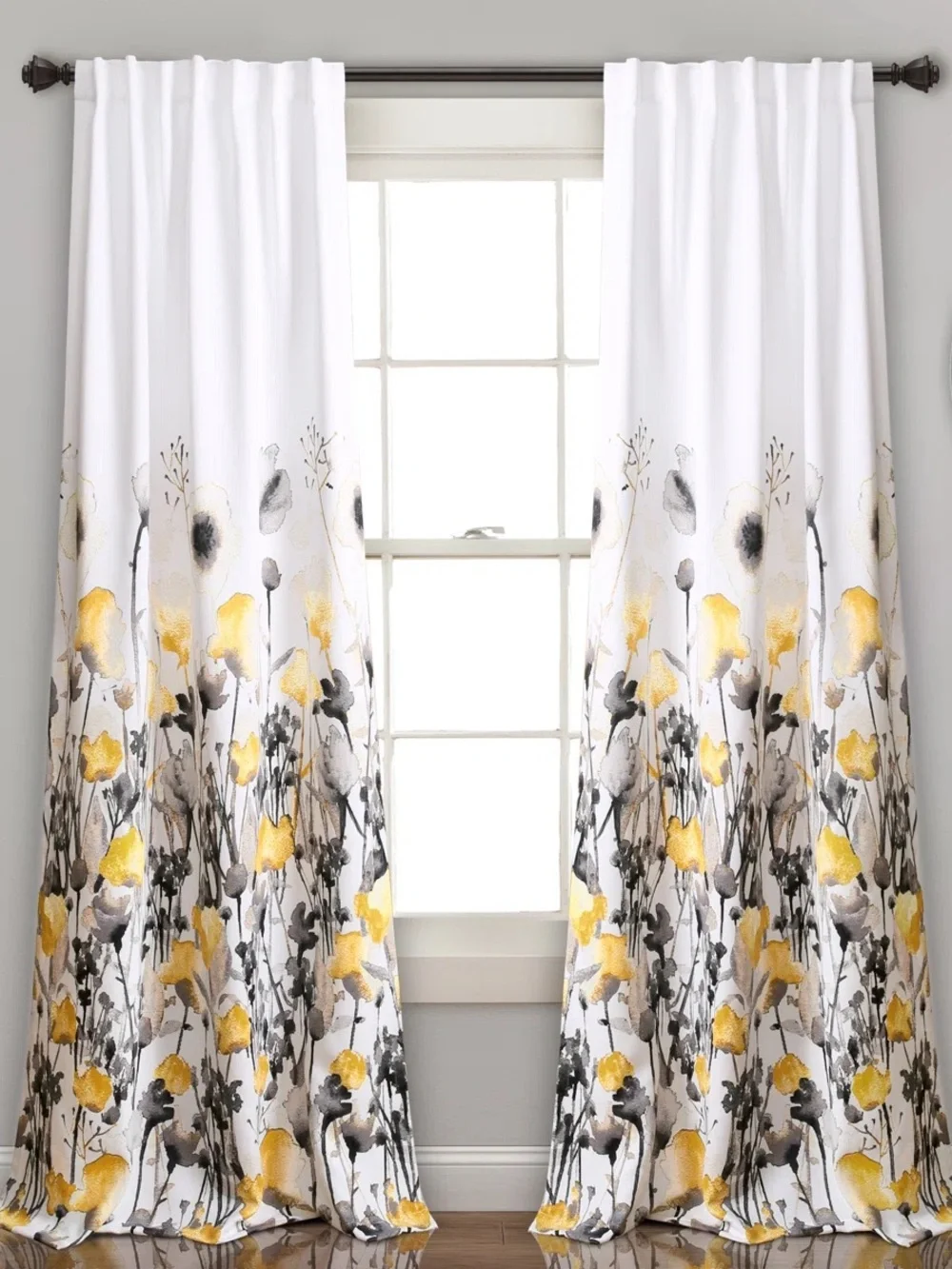 Half Moon Zuri Flora Room Darkening Yellow Gray Curtains 52x95 Lot of 8 EUC